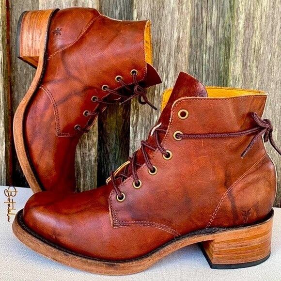 FRYE Vintage Campus Sabrina Lace Up Square Toe Short Brown Ankle Bootie Boots 10 - Picture 7 of 8